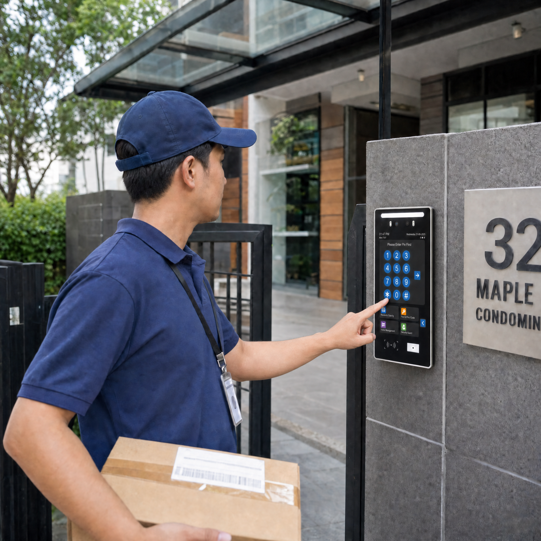 Delivery person at intercom