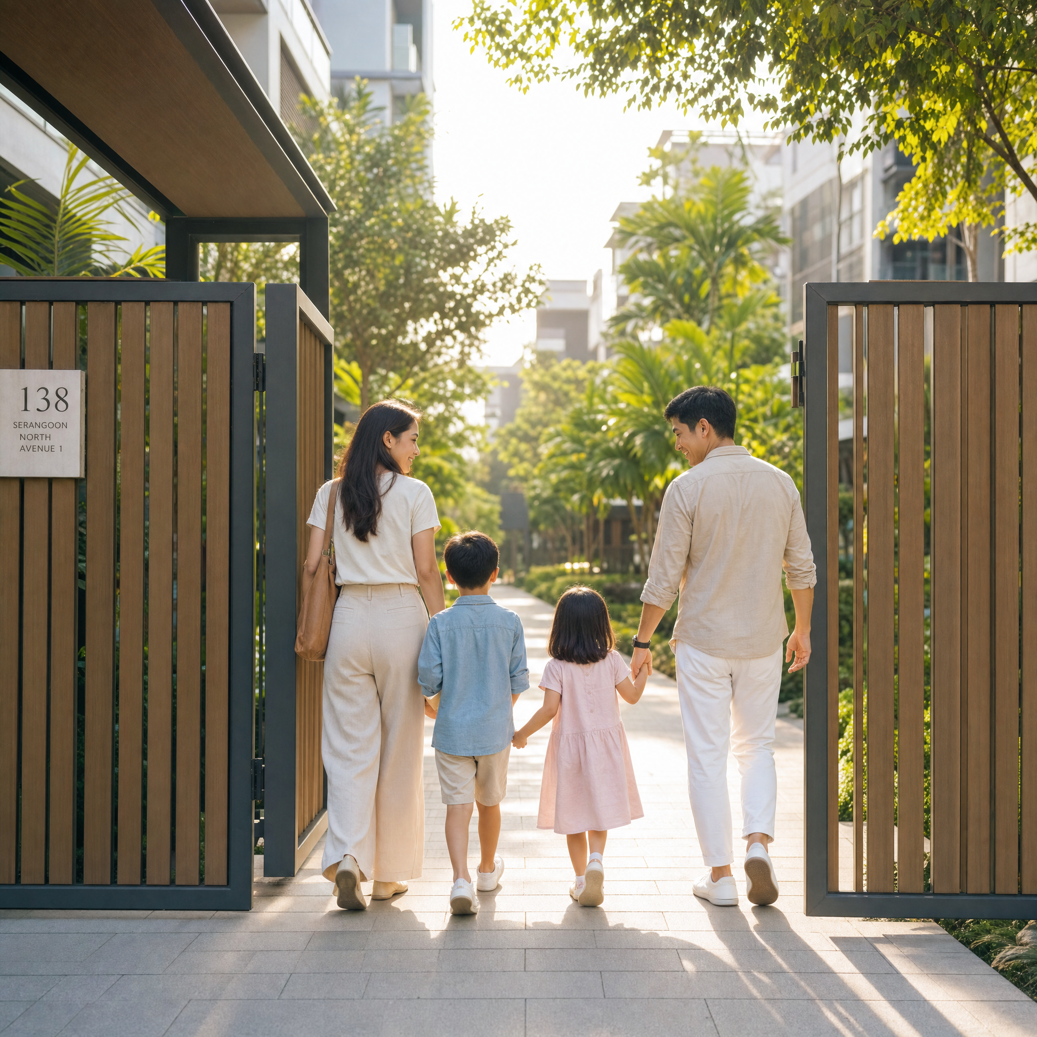 Family entering gate